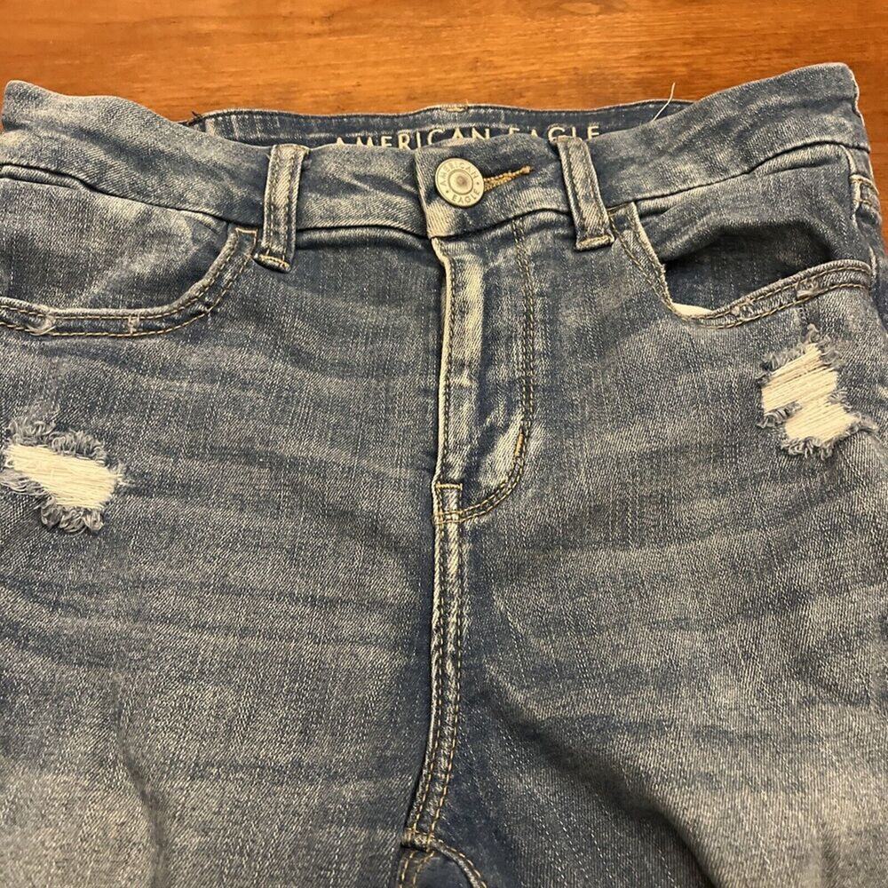 Juniors American Eagle Blue Distressed Curvy High-rise Jeggings - Size 4 Reg